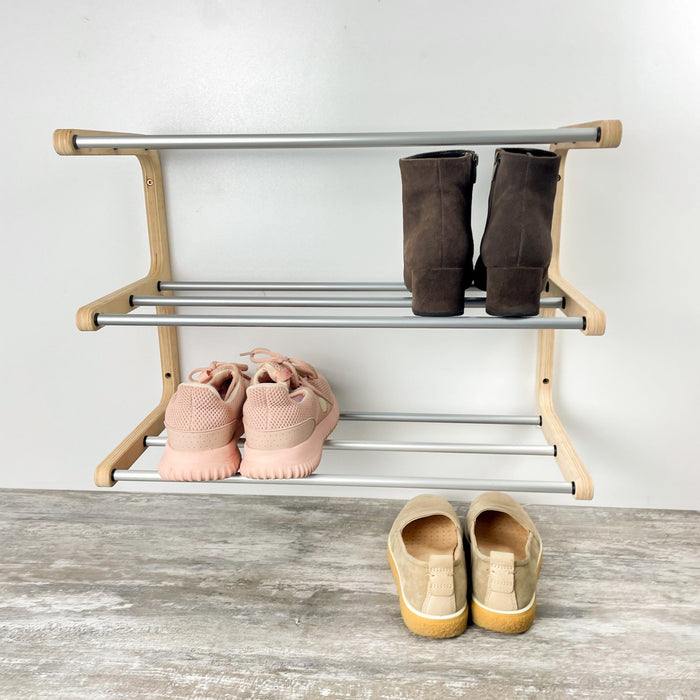 Open Wall - Mounted Shoe Rack Natural Wood + Aluminum - Image 6