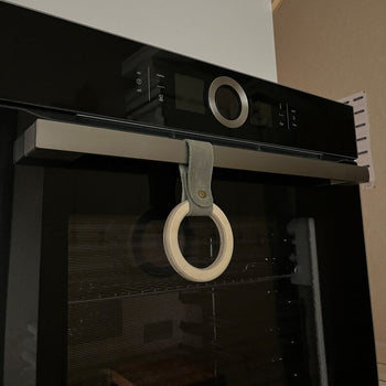 Wood and Leather Kitchen Hand Towel Ring | Gray