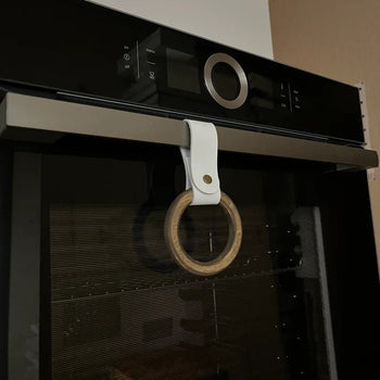 Wood Towel Ring Holder for Kitchen | White Leather