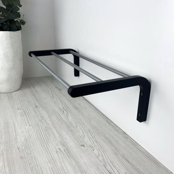Single Tier Shoe Rack for Wall | Black + Silver Rods