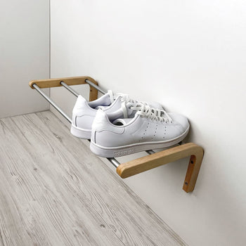 Single Tier Shoe Rack for Wall | Natural + Silver Rods