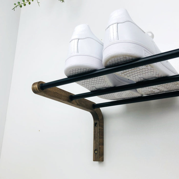 Single Tier Shoe Rack for Wall | Walnut - EvenWood