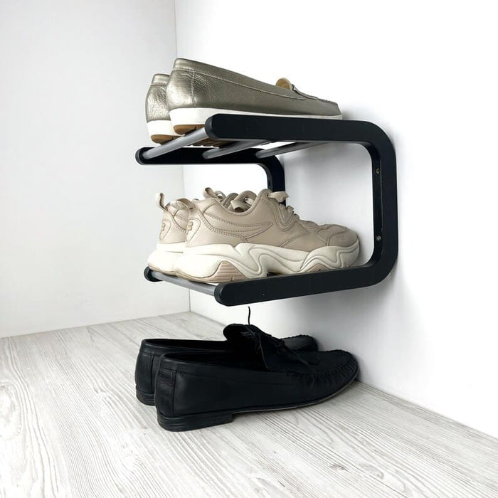 Small Black Wooden Shoe Rack for Entryway - EvenWood