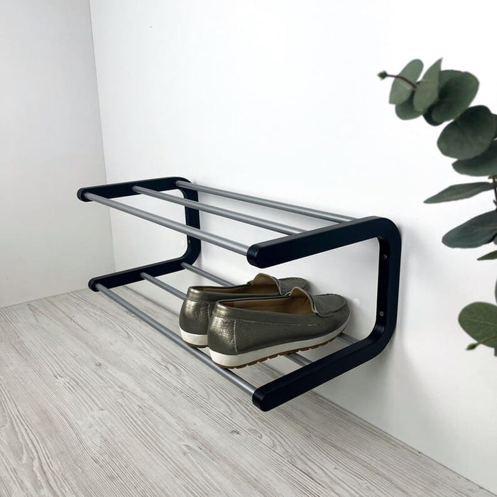 Small Black Wooden Shoe Rack for Entryway - EvenWood