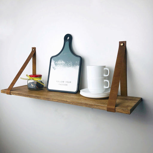 Small Wall Shelf with Leather Straps - EvenWood