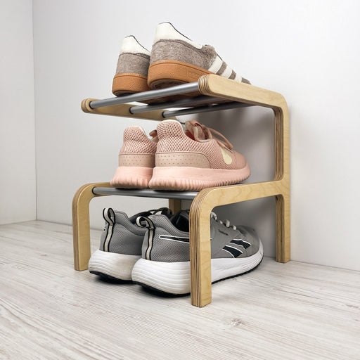 Small Wooden Shoe Rack | Natural + Aluminum - Image 1