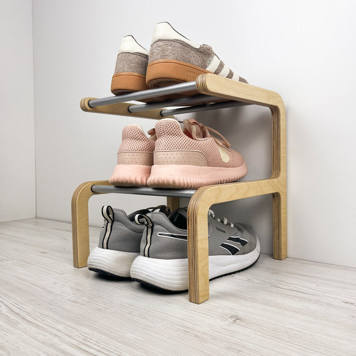 Small Wooden Shoe Rack | Natural + Aluminum - Image 1