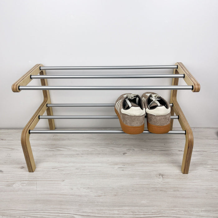 Small Wooden Shoe Rack | Natural + Aluminum - Image 6