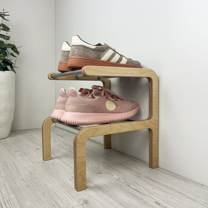 Small Wooden Shoe Rack | Natural + Aluminum - Image 4