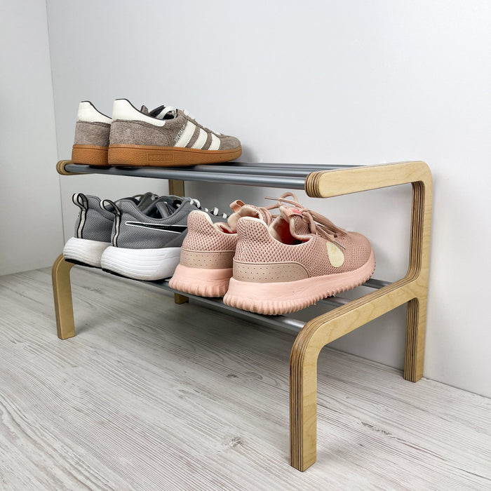 Small Wooden Shoe Rack | Natural + Aluminum - Image 2