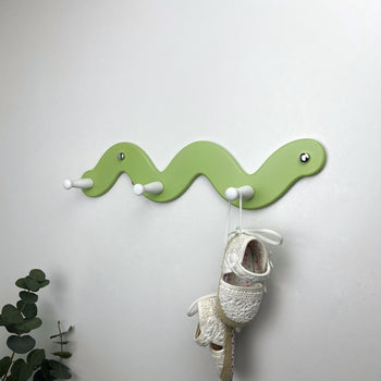 Snake-Shaped Clothes Rack with 3 Hooks | Soft green Color