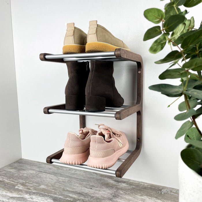 Stylish Natural Wood Wall - Mounted Shoe Rack for Entryway - Image 3
