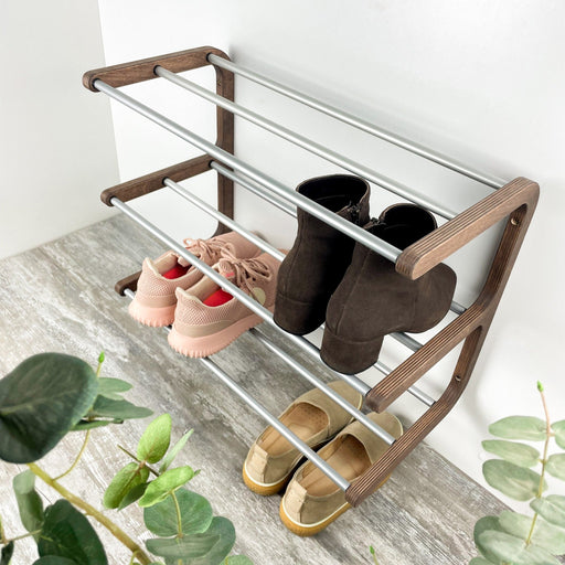 Stylish Natural Wood Wall - Mounted Shoe Rack for Entryway - Image 1