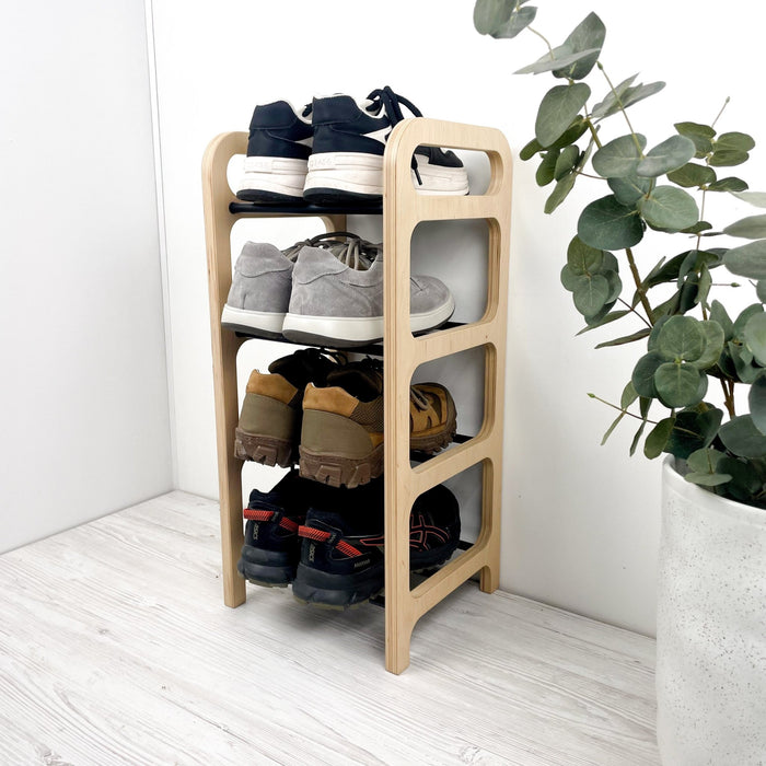 Tall Narrow Wooden Shoe Rack | Entryway Shoe Organizer - Image 1