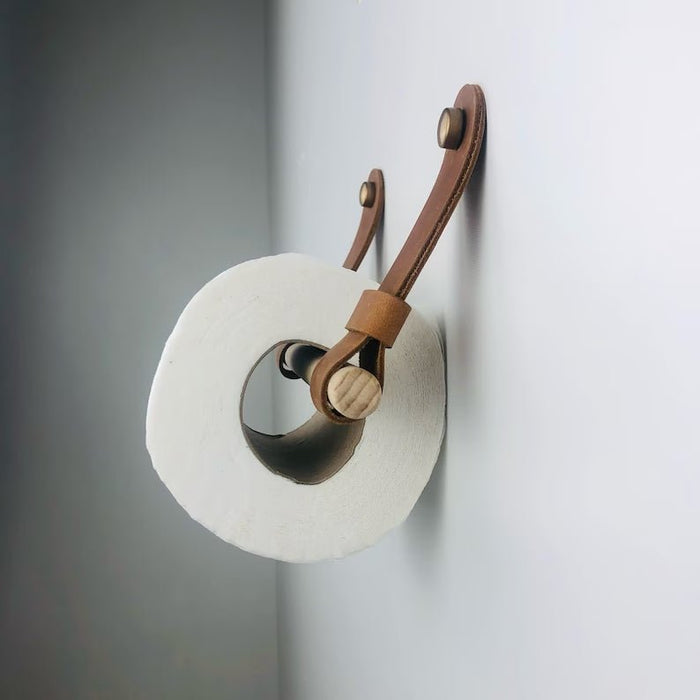 Tan Leather Wall Holder for Toilet Paper - EvenWood