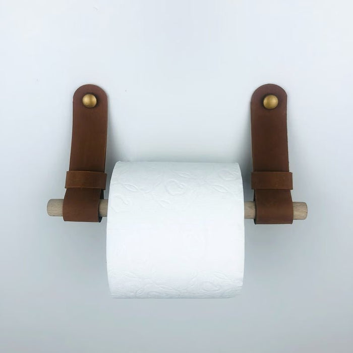 Tan Leather Wall Holder for Toilet Paper - EvenWood