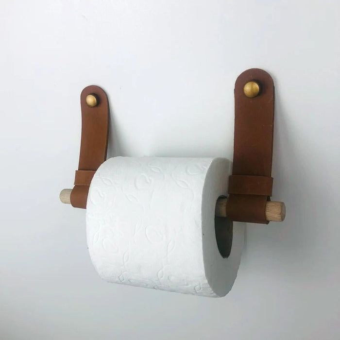 Tan Leather Wall Holder for Toilet Paper - EvenWood