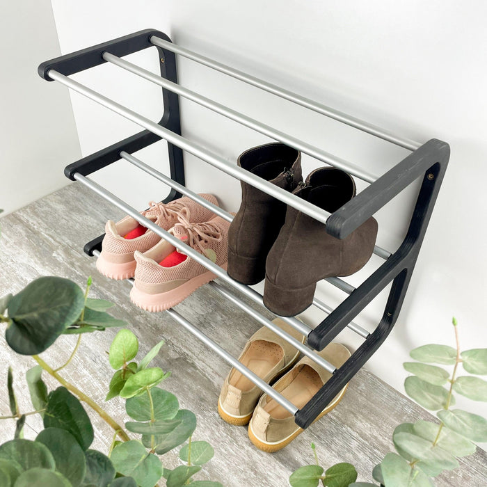 Three - Tier Wall - Mounted Shoe Rack: Black + Silver - Image 3