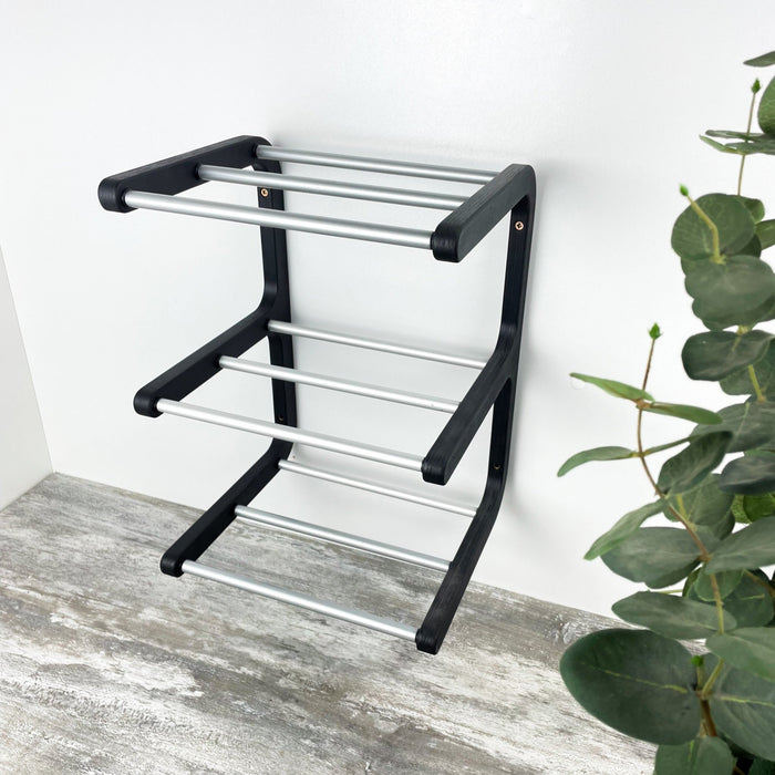 Three - Tier Wall - Mounted Shoe Rack: Black + Silver - Image 5