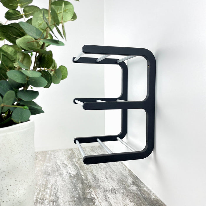 Three - Tier Wall - Mounted Shoe Rack: Black + Silver - Image 6