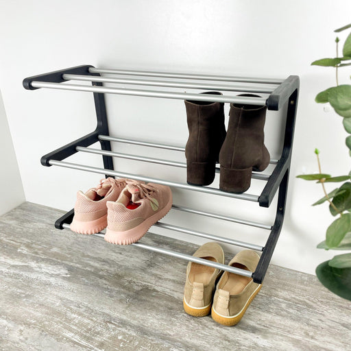 Three - Tier Wall - Mounted Shoe Rack: Black + Silver - Image 2