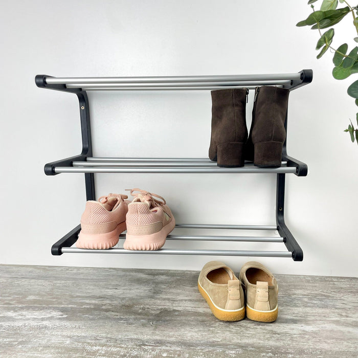 Three - Tier Wall - Mounted Shoe Rack: Black + Silver - Image 4