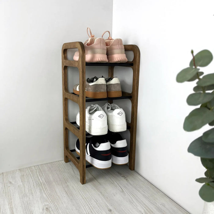 Vertical Corner Shoe Shelf | Walnut + Black Rods - Image 3