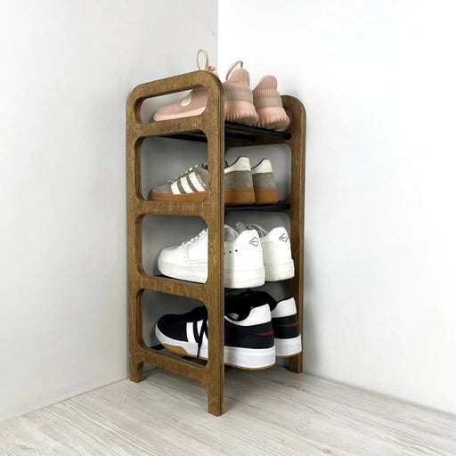 Vertical Corner Shoe Shelf | Walnut + Black Rods - Image 2
