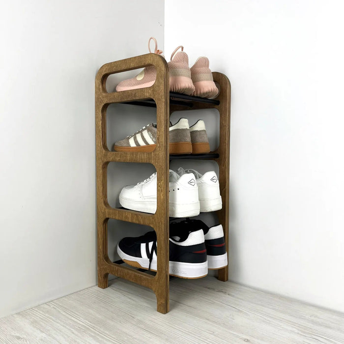 Vertical Corner Shoe Shelf | Walnut + Black Rods - Image 2