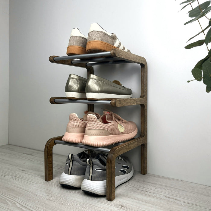 shoe rack with plants 3-Tier Wooden Shoe Rack: Slim Vertical Shoe Organizer