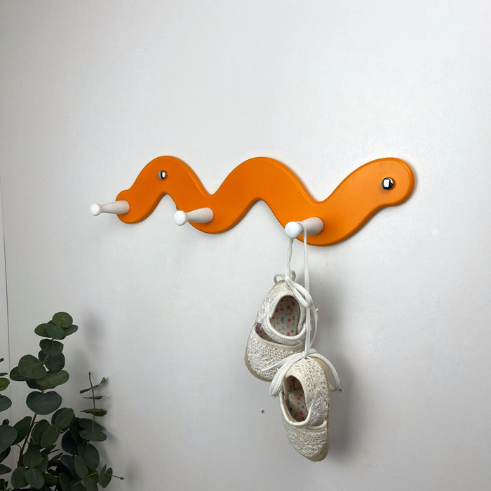 Wall Rack Snake with 3 Hooks | Orange Color - EvenWood