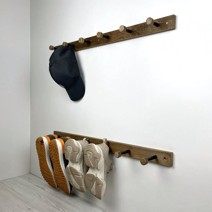 Walnut Hallway Coat Rack | Wood and Metal Wall Hanger Hooks - EvenWood