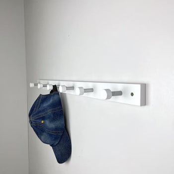 White Hallway Coat Rack | Wood and Metal Wall Hanger Hooks