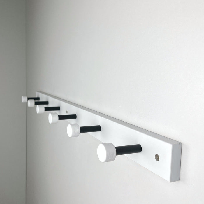 White Wall - Mounted Wooden Shelf for Shoes With Metal Hooks - EvenWood