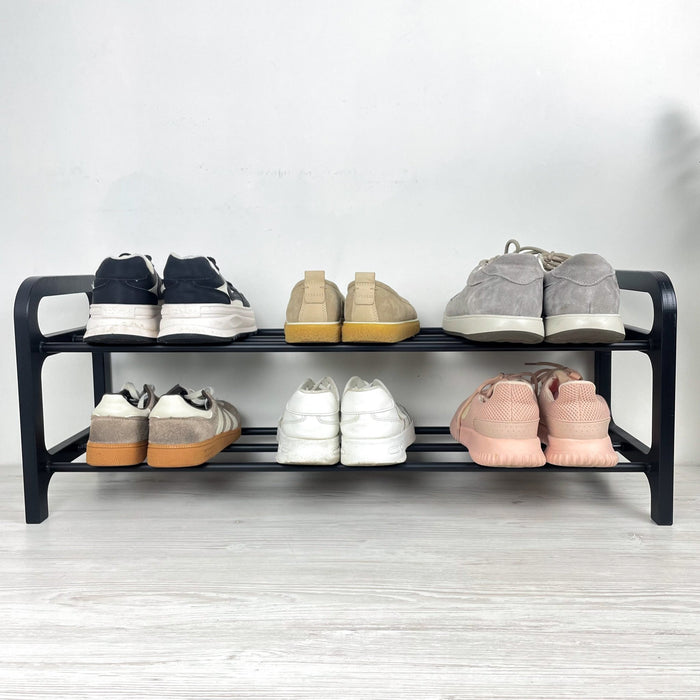 Wood Shoe Rack with Metal Rods | Compact 2 - Tier Storage - Image 3