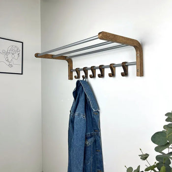 Wall Mounted Coat Rack for Entryway | Walnut + Silver Rods