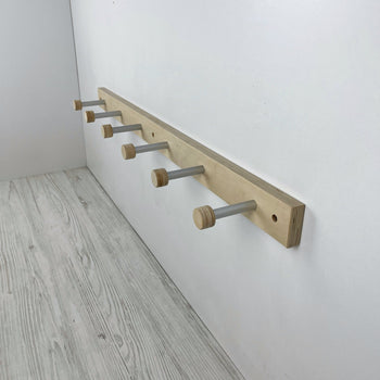 Wooden Natural Wall Shelf With Metal Hooks for Shoes