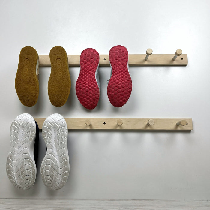 Wooden Natural Wall Shelf With Metal Hooks for Shoes - EvenWood