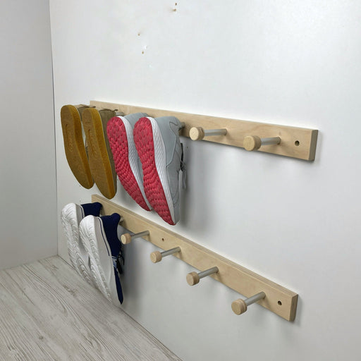 Wooden Natural Wall Shelf With Metal Hooks for Shoes - EvenWood