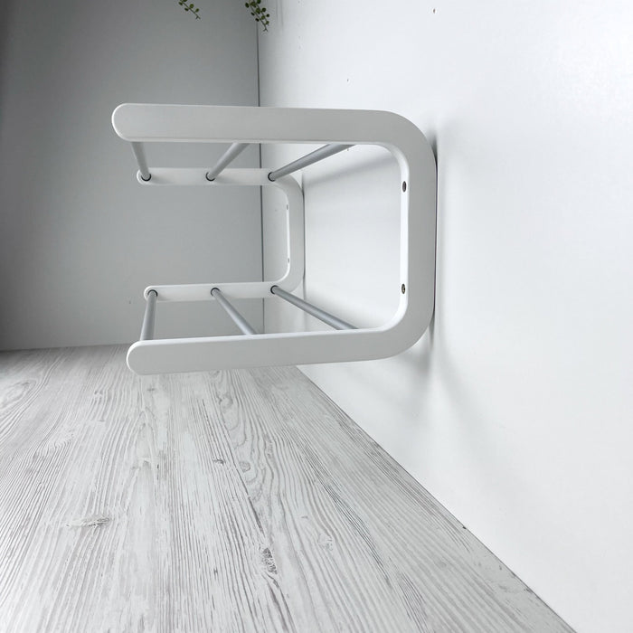 2 Tier White Wood Shoe Shelf for Wall | Silver Rods - Even Wood