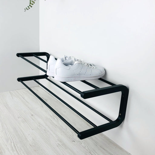 2 Tier Wooden Shoe Rack for Wall | Black - Even Wood