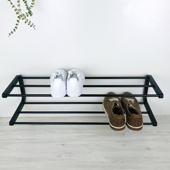 2 Tier Wooden Shoe Rack for Wall | Black