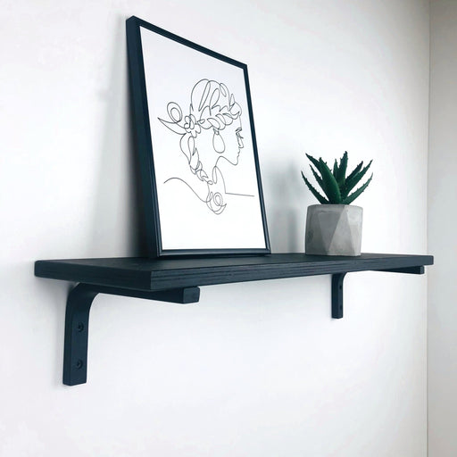 Black Floating Shelf With Wood Brackets - Even Wood