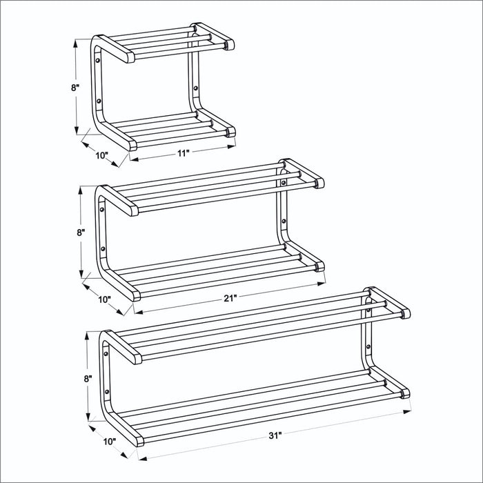 Double Tier Shoe Rack for Wall | Walnut + Black Rods - Even Wood