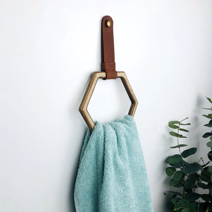 Hexagon Wooden Hand Towel Holder | Walnut - Even Wood