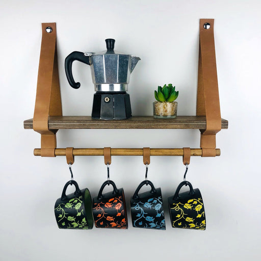 Kitchen Shelf With Hooks for Coffee Mugs | 18"x4" - Even Wood
