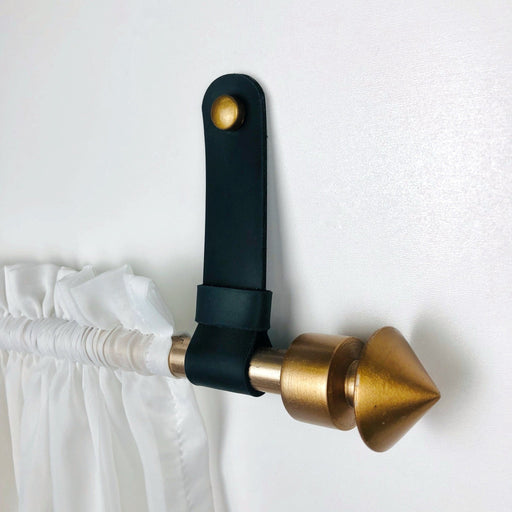Leather Curtain Rod Holders | Black - Even Wood