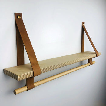 Leather Shelf Brackets with Rod Holder