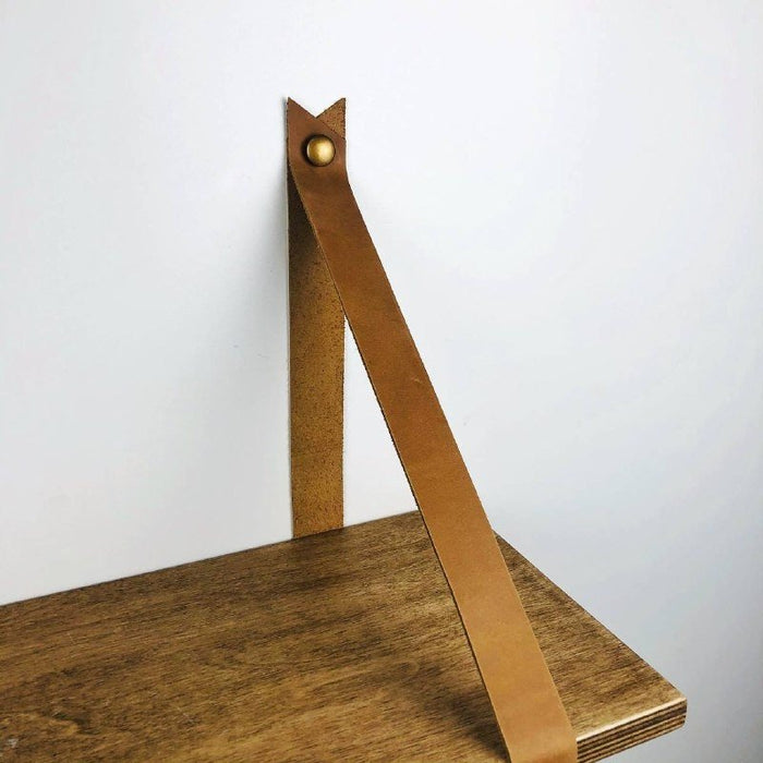 Leather Strap Shelf Brackets for Wall | TAN - Even Wood