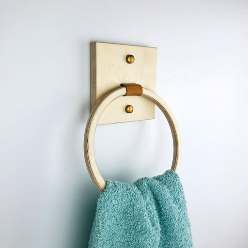 Leather & Wood Hand Towel Holder Ring | Natural - Even Wood